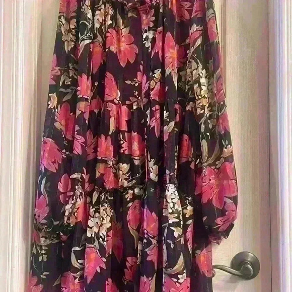 Pretty, sheer floral dress. Beautiful colors. Never worn. Size Large - Picture 6 of 6